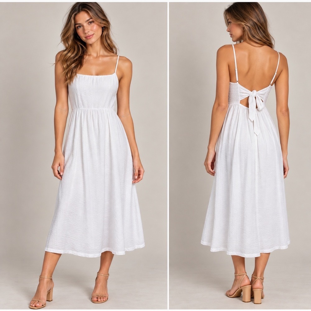 A New Day White Summer Back Tie Midi Dress, M